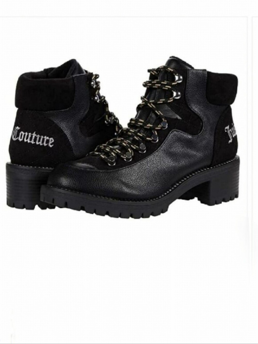 Juicy Couture Indulgence Boot Booties Black Pebbled Faux Leather Lug Sole 7 New